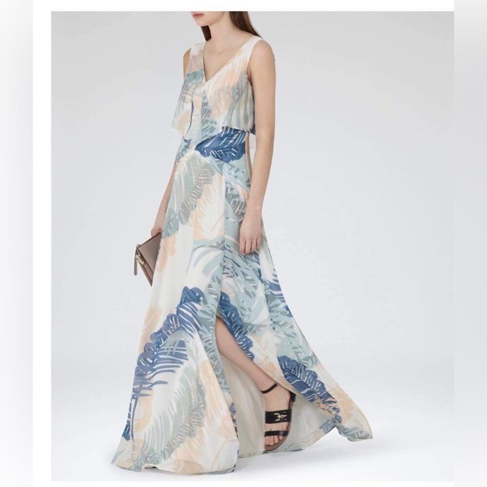 Reiss Blue Filo Palm Floral Sleeveless V-Neck Maxi Dress Size 6